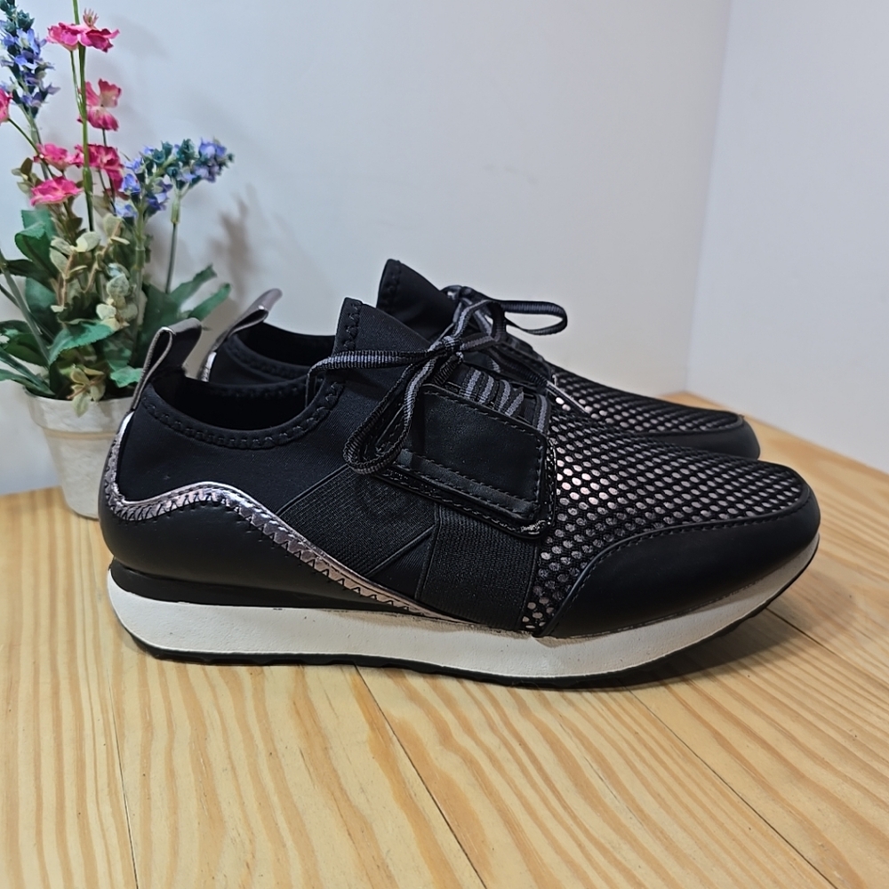A.N.A.Women's Black With Rose Gold Mesh Lace Up Sneakers Size 8.5 NEW
